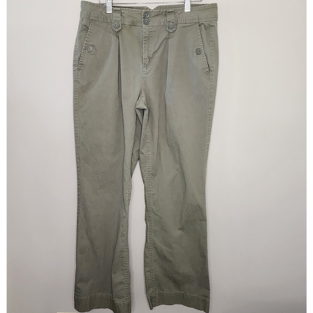 Bill Blass Jeans Trousers Olive Green Button Tab Stretch Straight Women Size 12